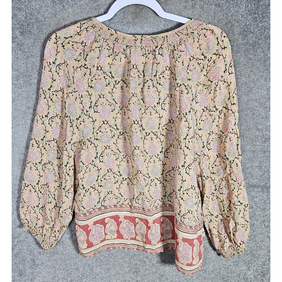 Lucky Brand Floral Top Womens Size L Boho Cottagecore Prairie Keyhole Tassel Tie - Picture 2 of 10